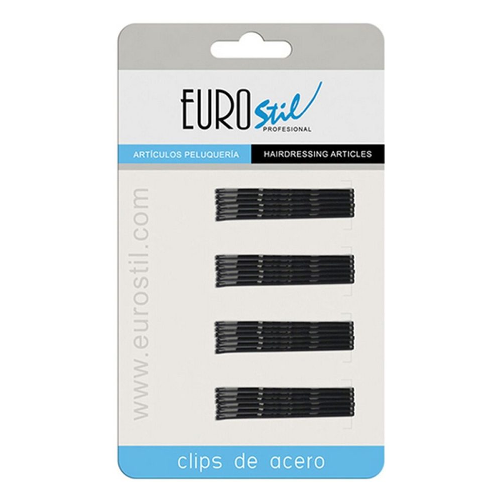 Clipes Eurostil 01609/50 5 cm Preto Ondulador (24 pcs)