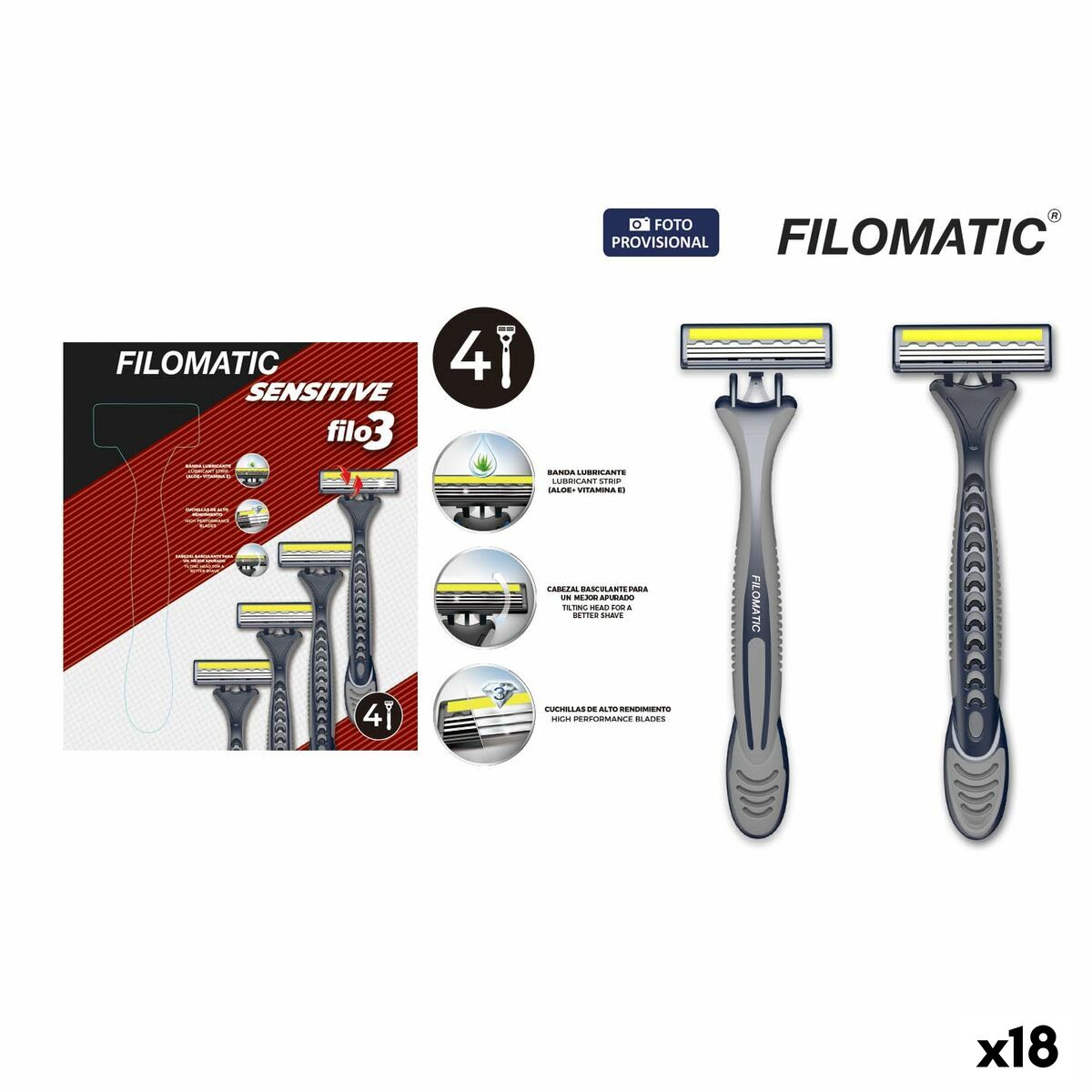 Máquina de Barbear Manual Filomatic Lâmina Tripla 4 Peças (18 Unidades ...